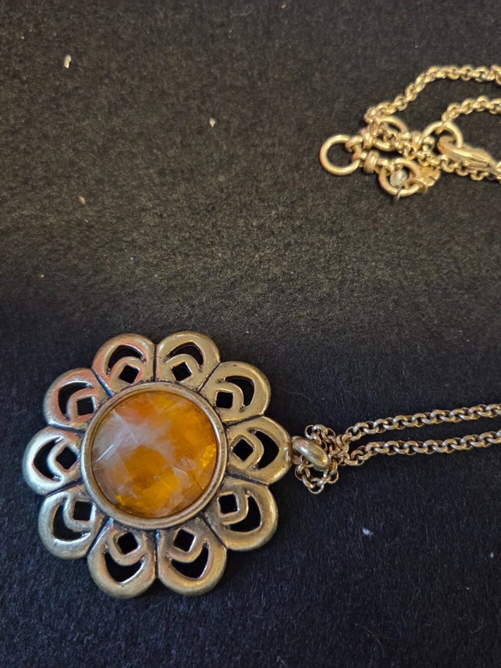 Lucky Brand Gold Tone Citrine Sunburst Pendant Necklace 18"